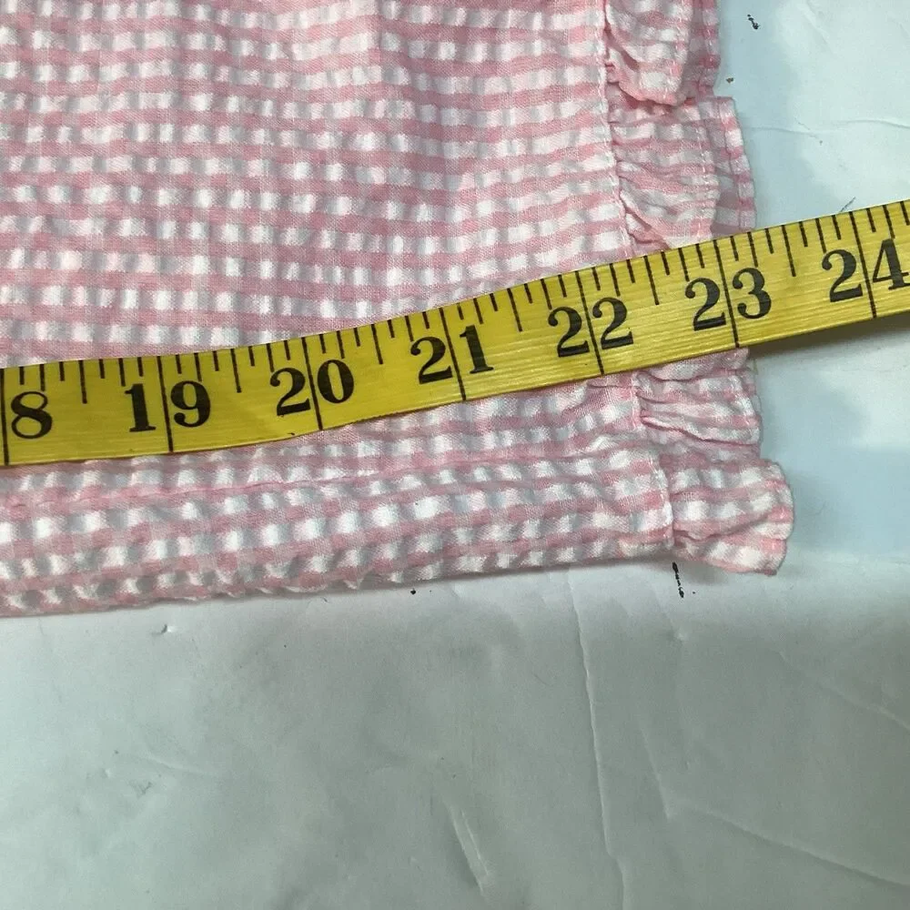 colette by miss elaine pajamas M seersucker pink/white embroidered ruffles